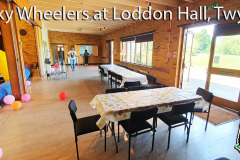 Birthday party tables beside mini Jeep track at Loddon Hall